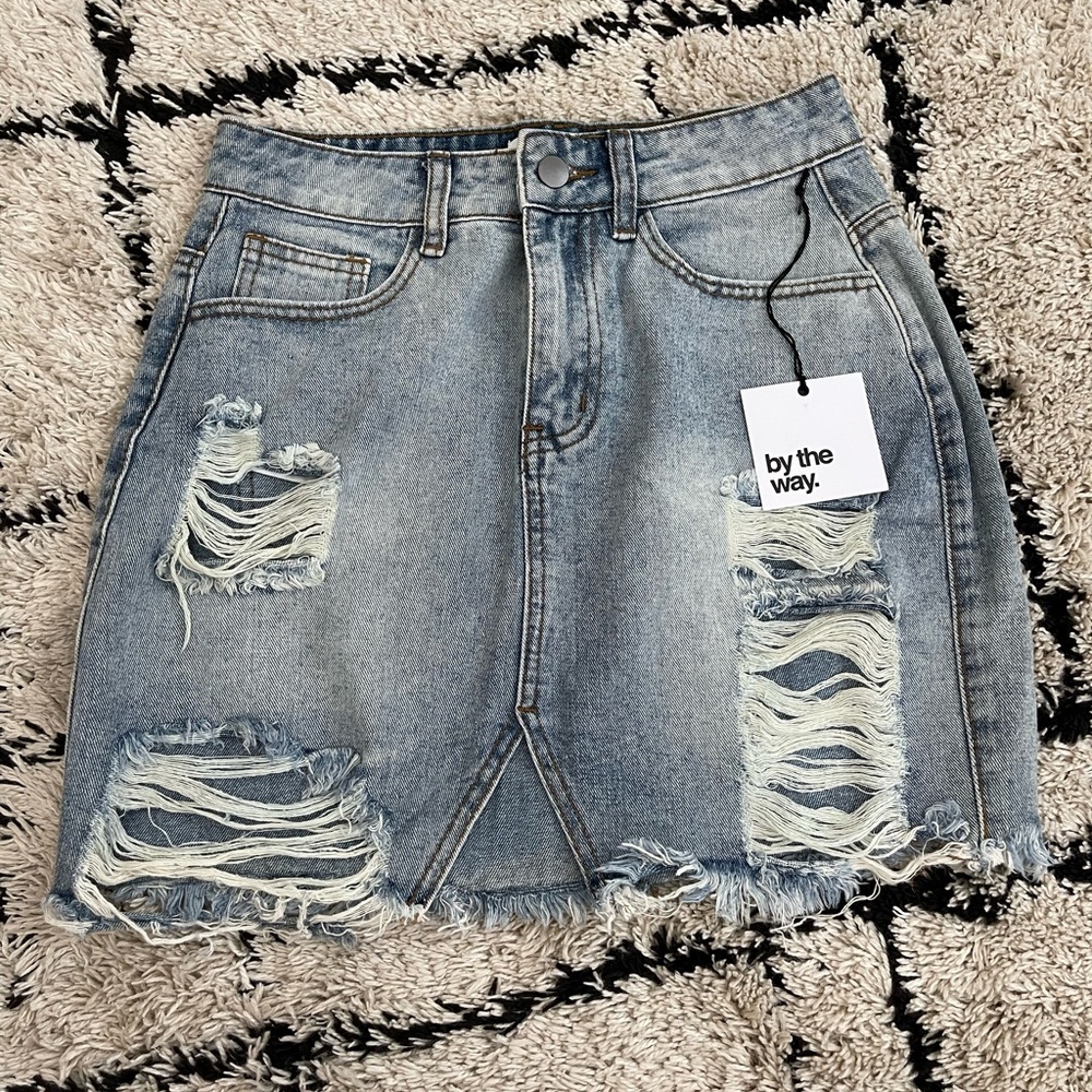 By the way distressed denim skirt